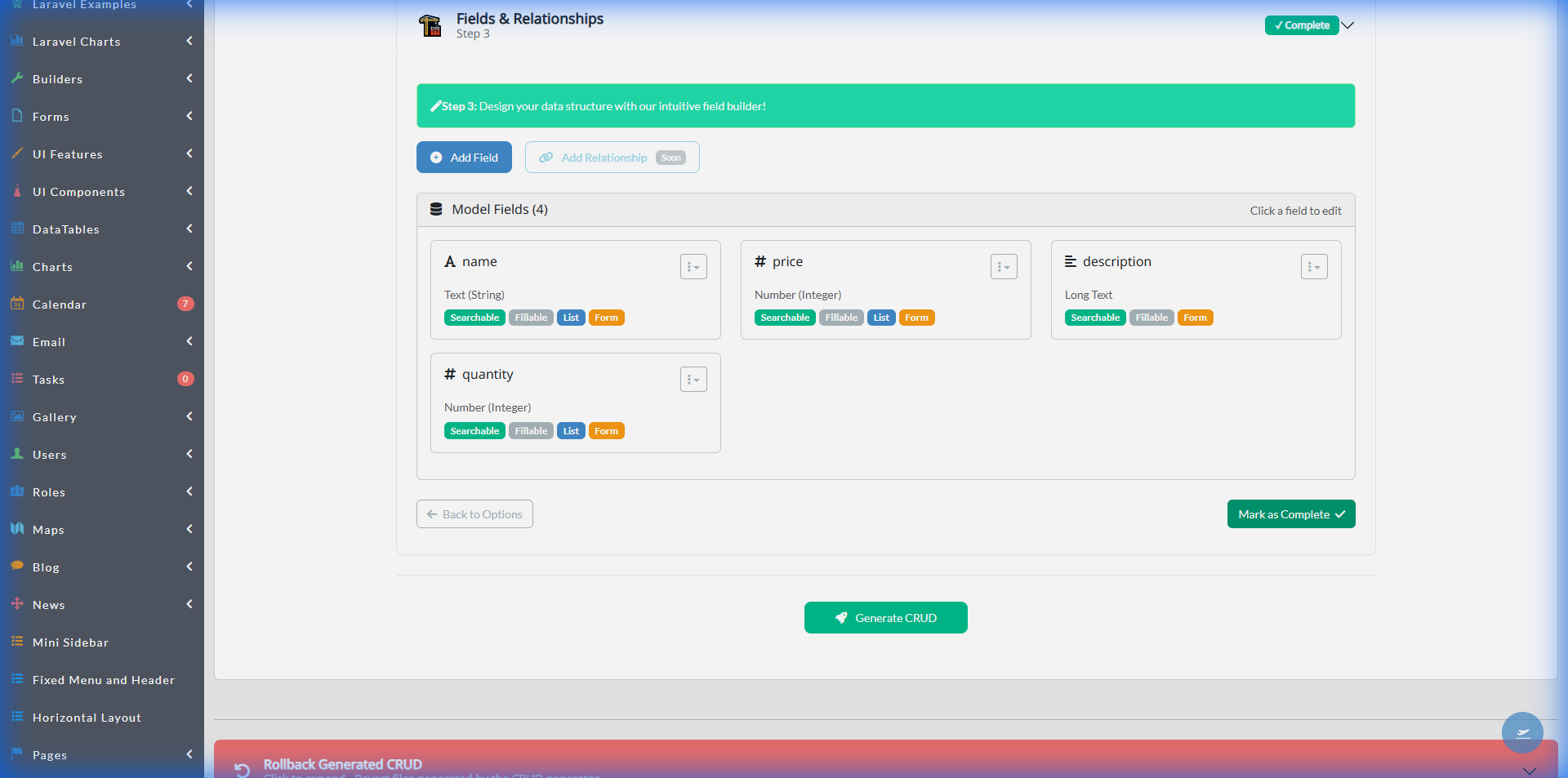 CRUD Builder Interface